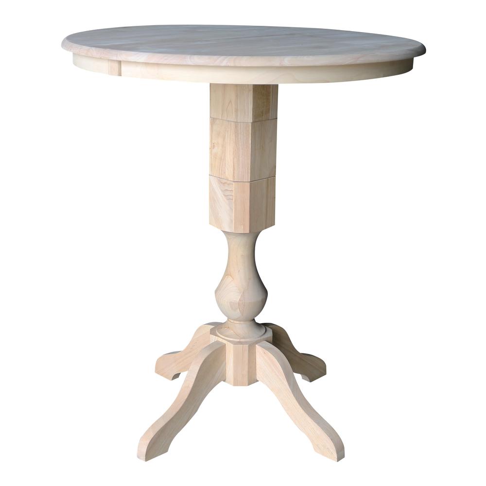 36" Round Top Pedestal Table With 12" Leaf - 34.9"H - Dining or Counter Height, Unfinished