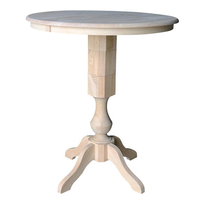 36" Round Top Pedestal Table With 12" Leaf - 34.9"H - Dining or Counter Height, Unfinished