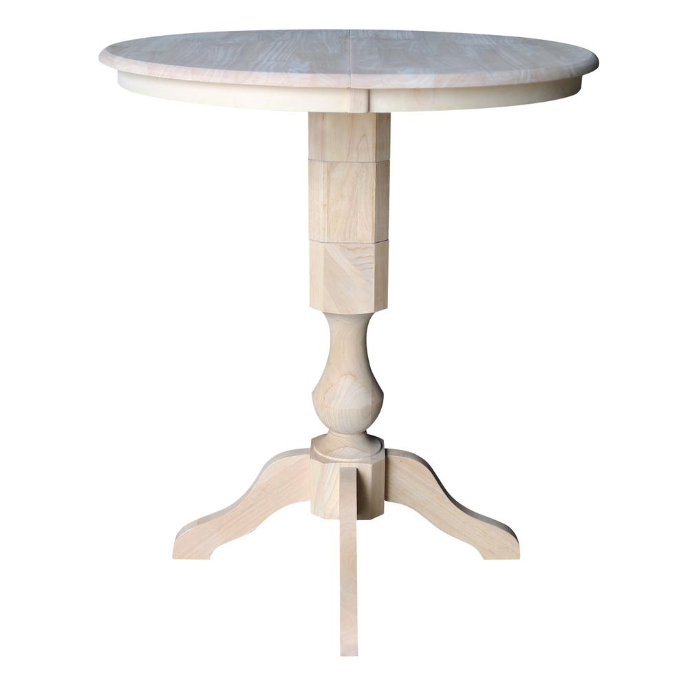 36" Round Top Pedestal Table With 12" Leaf - 34.9"H - Dining or Counter Height, Unfinished