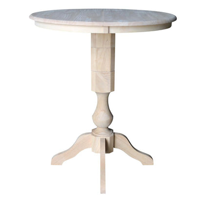36" Round Top Pedestal Table With 12" Leaf - 34.9"H - Dining or Counter Height, Unfinished