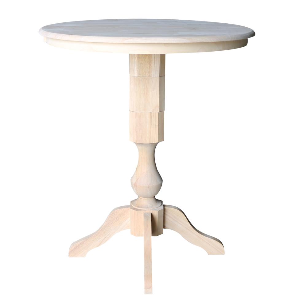 36" Round Top Pedestal Table With 12" Leaf - 34.9"H - Dining or Counter Height, Unfinished