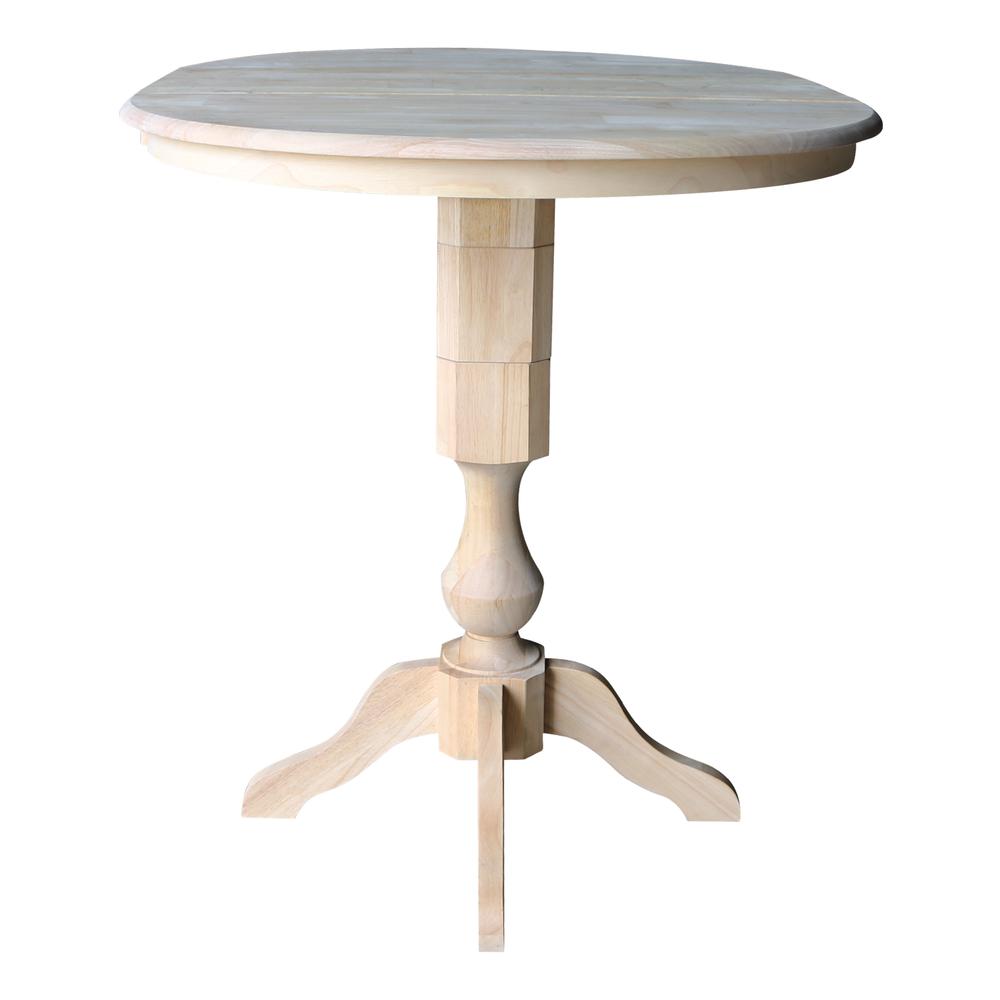 36" Round Top Pedestal Table With 12" Leaf - 34.9"H - Dining or Counter Height, Unfinished