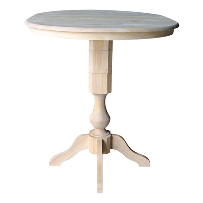 36" Round Top Pedestal Table With 12" Leaf - 34.9"H - Dining or Counter Height, Unfinished