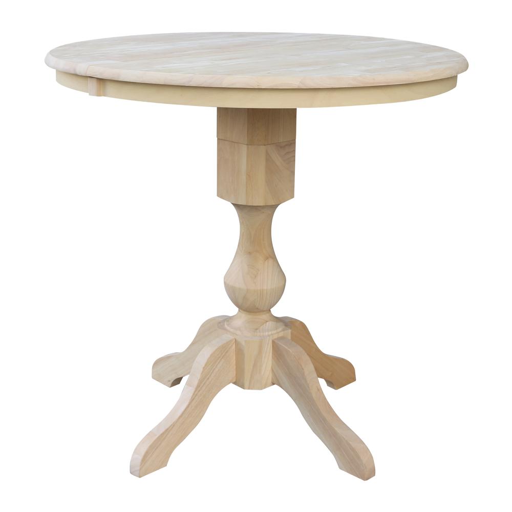 36" Round Top Pedestal Table With 12" Leaf - 34.9"H - Dining or Counter Height, Unfinished