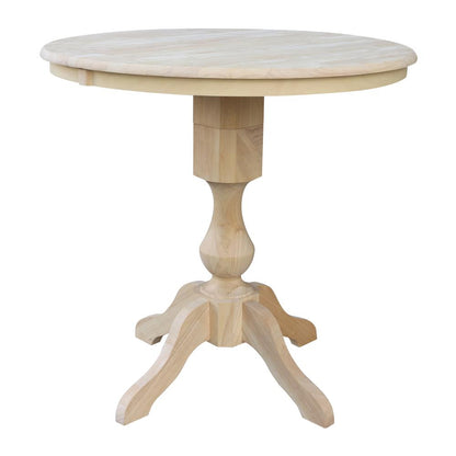 36" Round Top Pedestal Table With 12" Leaf - 34.9"H - Dining or Counter Height, Unfinished