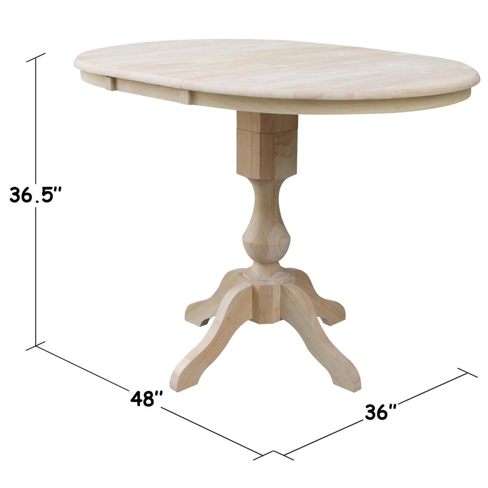 36" Round Top Pedestal Table With 12" Leaf - 34.9"H - Dining or Counter Height, Unfinished