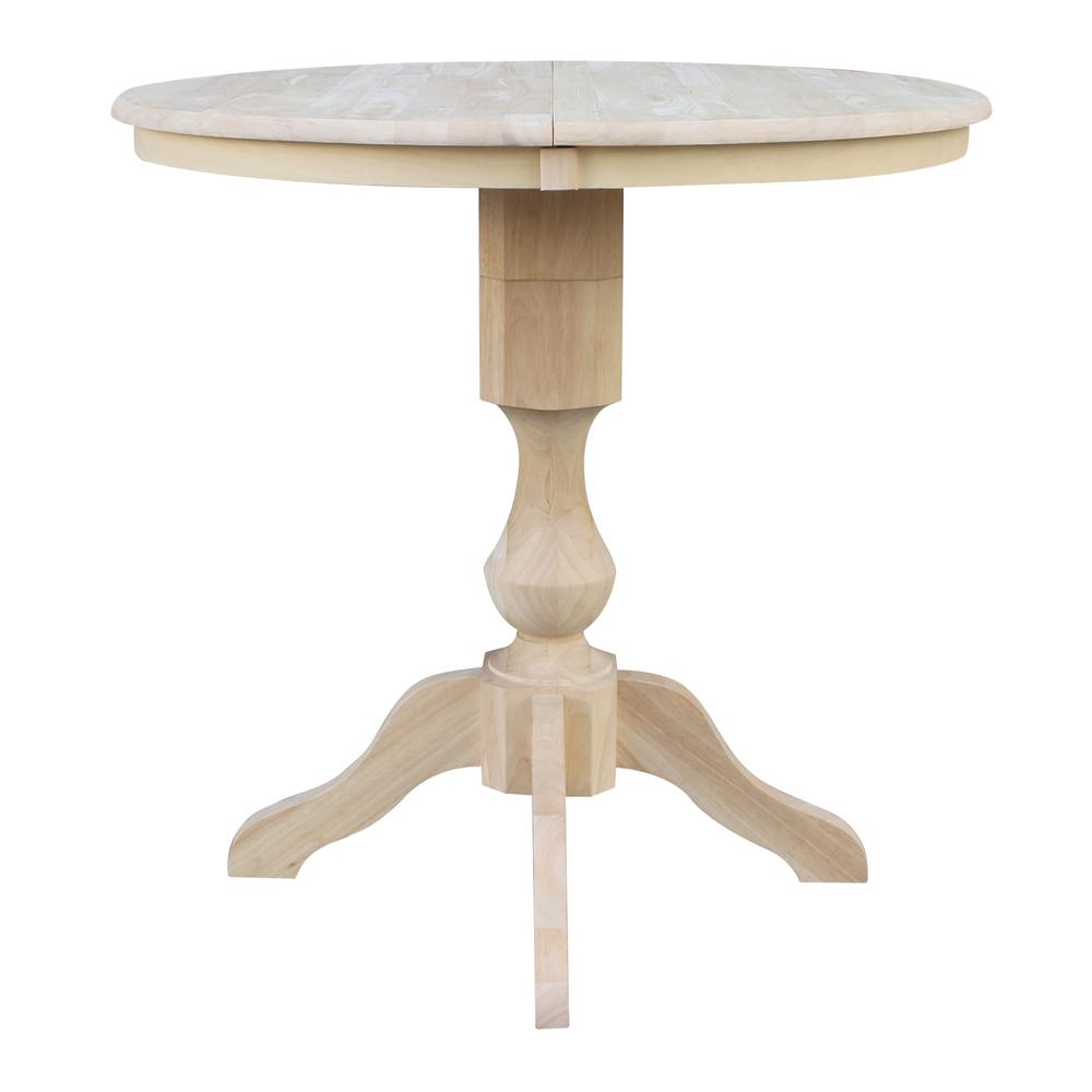 36" Round Top Pedestal Table With 12" Leaf - 34.9"H - Dining or Counter Height, Unfinished