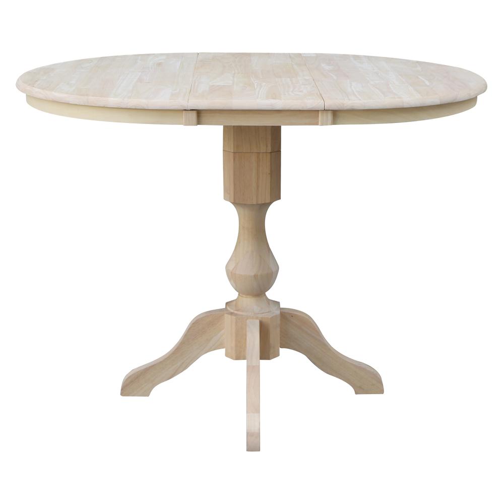36" Round Top Pedestal Table With 12" Leaf - 34.9"H - Dining or Counter Height, Unfinished