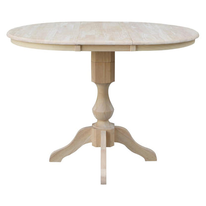 36" Round Top Pedestal Table With 12" Leaf - 34.9"H - Dining or Counter Height, Unfinished