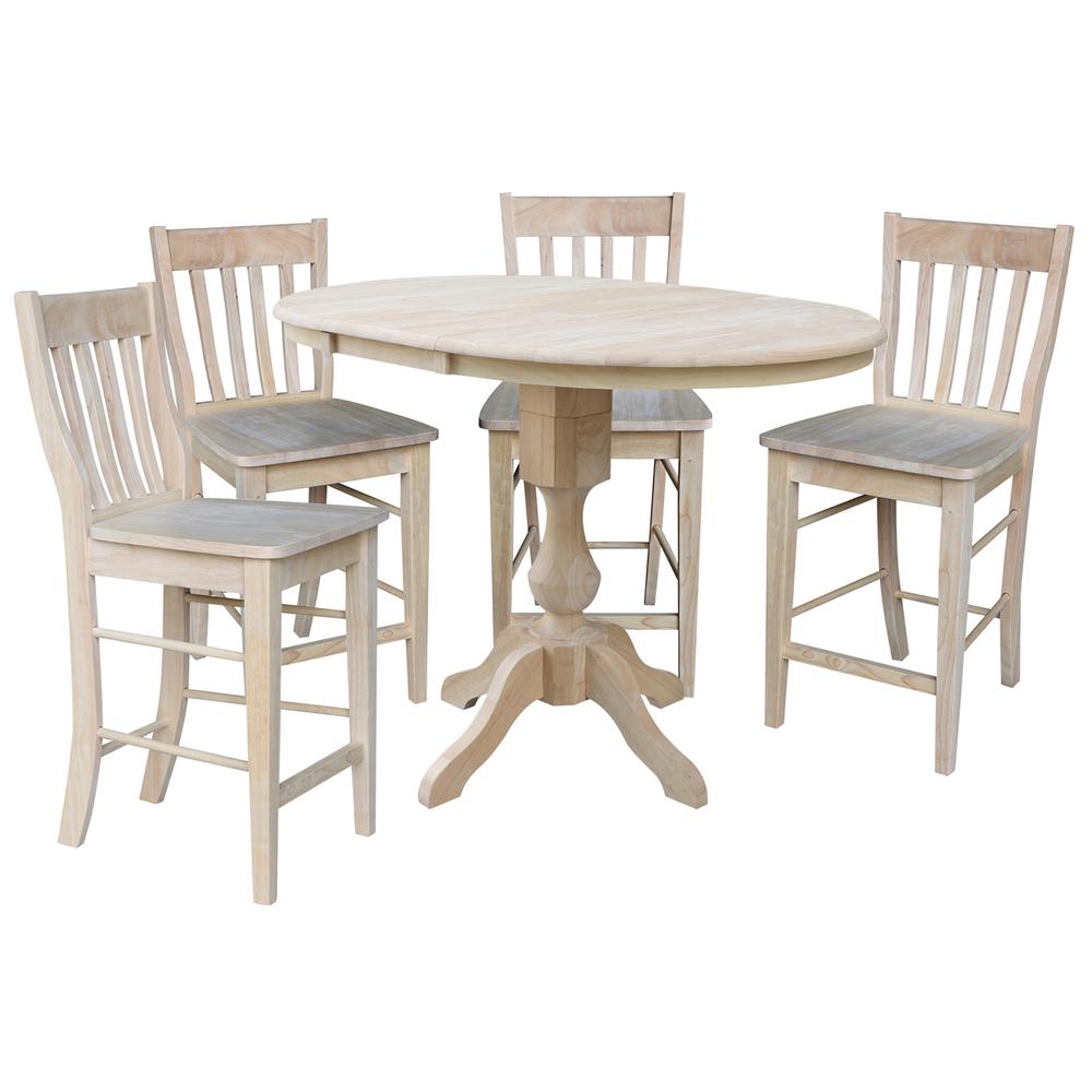 36" Round Top Pedestal Table With 12" Leaf - 34.9"H - Dining or Counter Height, Unfinished