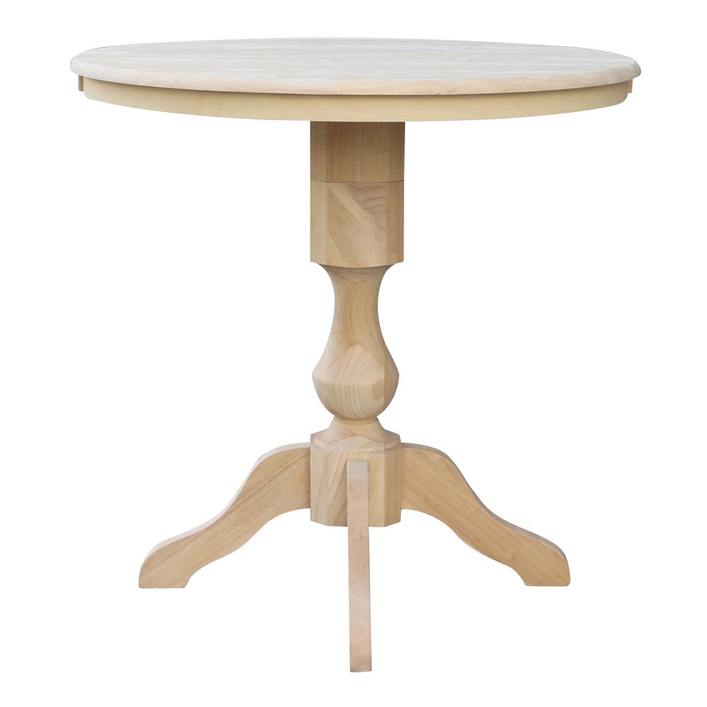 36" Round Top Pedestal Table With 12" Leaf - 34.9"H - Dining or Counter Height, Unfinished