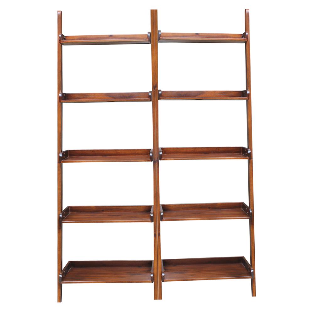 Lean To Shelf Units With 5 Shelves, Set of 2 Pieces, Espresso