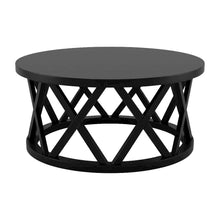 Black Round Coffee Table with Parawood Top and Sturdy Base 68.5 lb Capacity