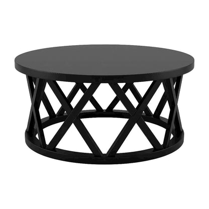 Black Round Coffee Table with Parawood Top and Sturdy Base 68.5 lb Capacity