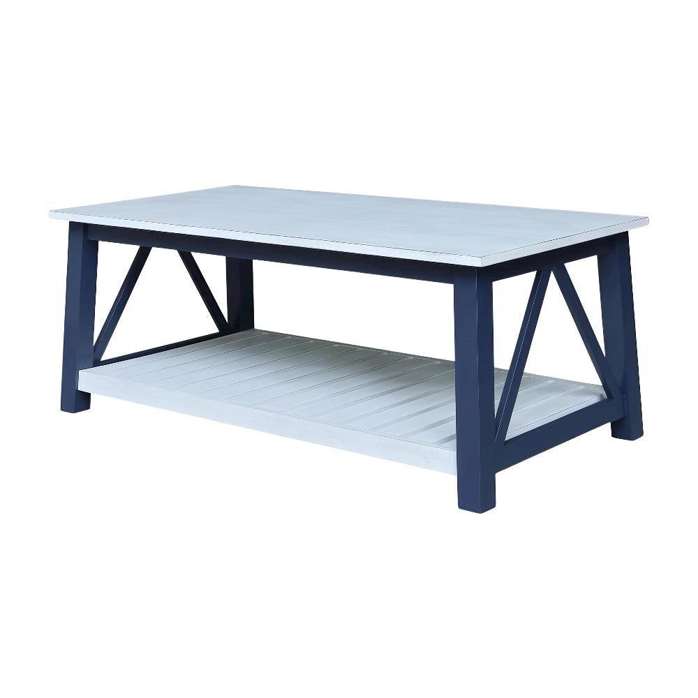 Blue Antiqued Chalk Coffee Table with Parawood Frame and Sturdy Construction