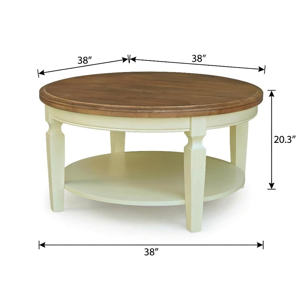 Hickory Shell Round Coffee Table with Parawood Top and Durable Construction