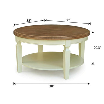 Hickory Shell Round Coffee Table with Parawood Top and Durable Construction