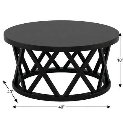 Black Round Coffee Table with Parawood Top and Sturdy Base 68.5 lb Capacity