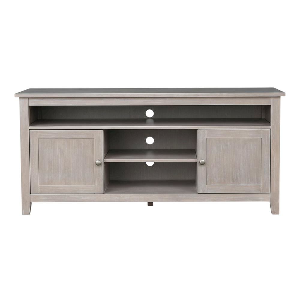 Washed Gray Taupe Entertainment TV Stand with 2 Doors and Hardwood Construction