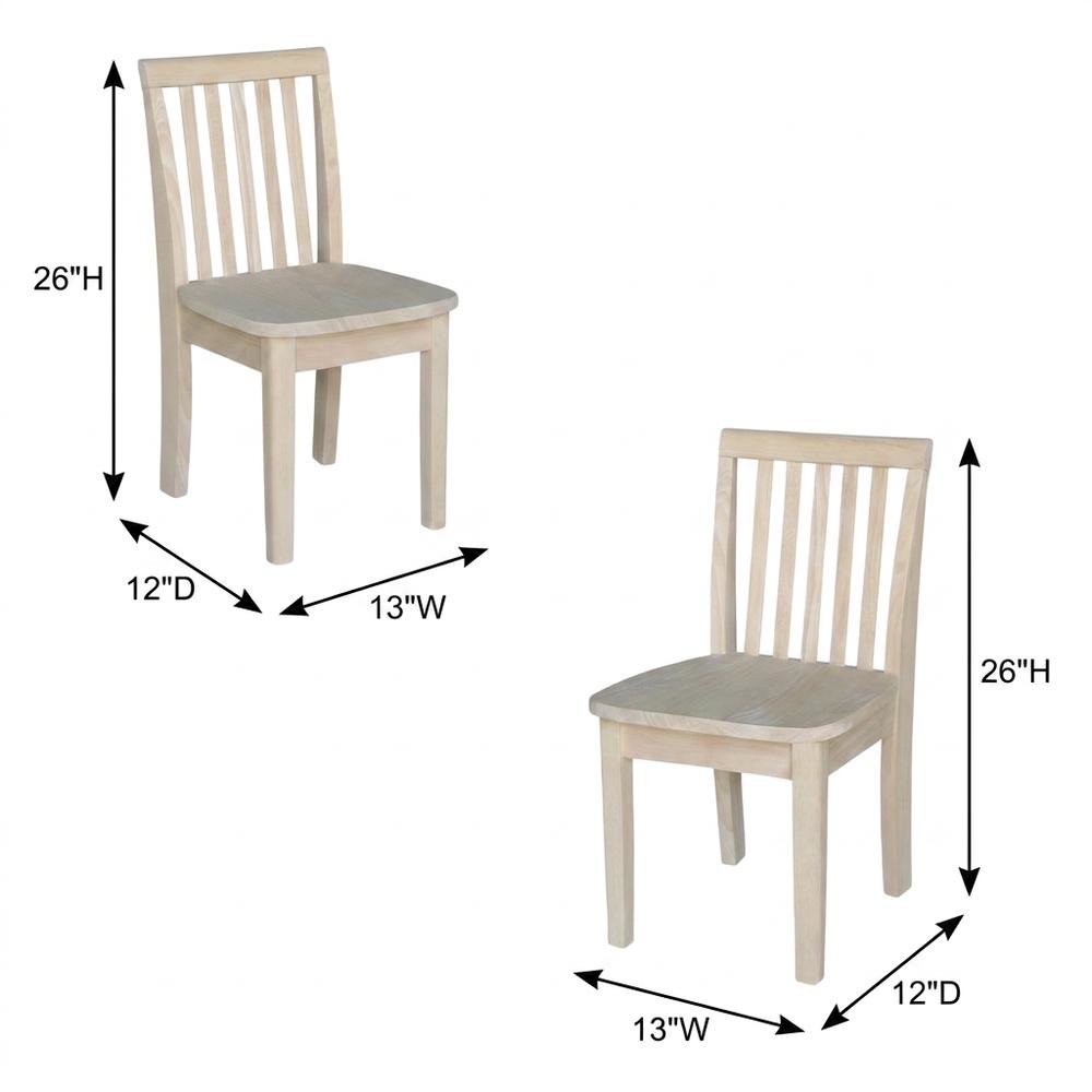 Solid Wood Dining Chairs, Mission-Style Juvenile Unfinished Hardwood Set