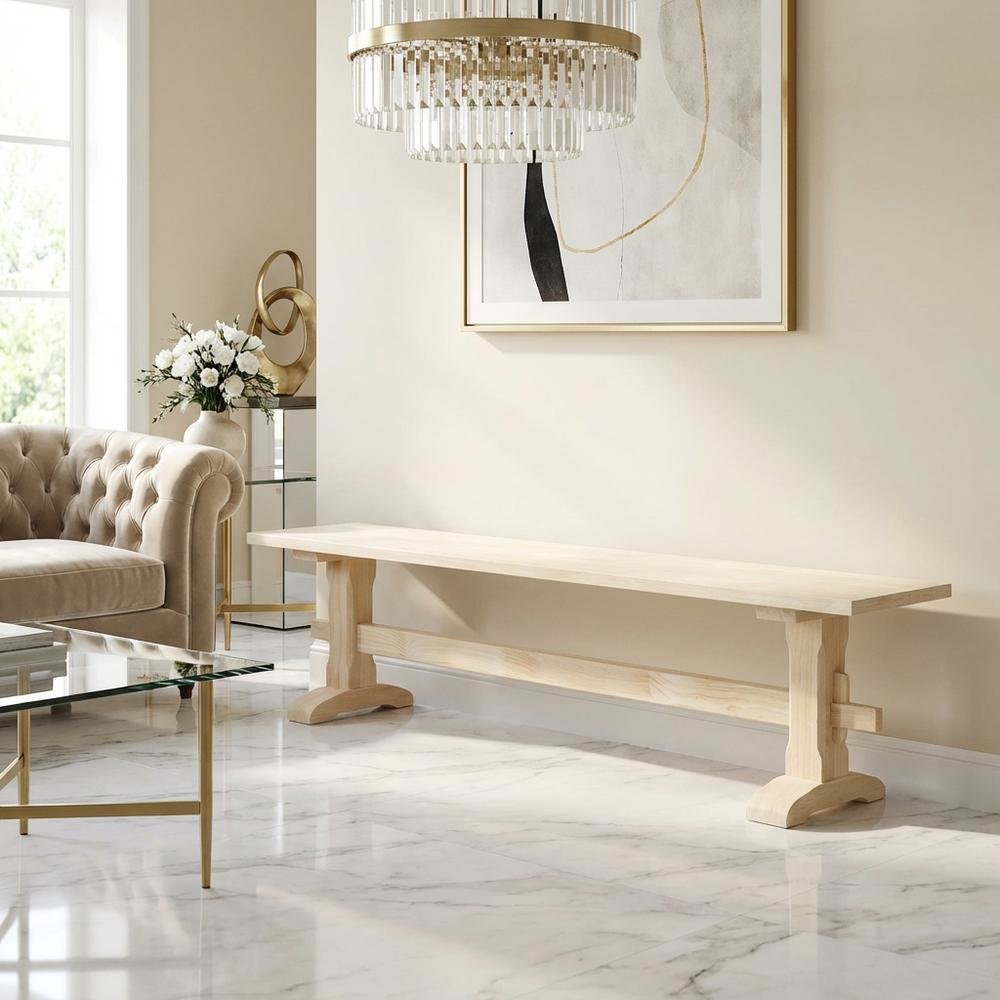 Unfinished Trestle Bench with Sturdy Construction and Wipe Clean Finish
