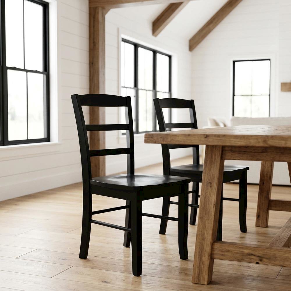 Solid Wood Ladderback Dining Chairs for Kitchen and Dining Room, Set of 2
