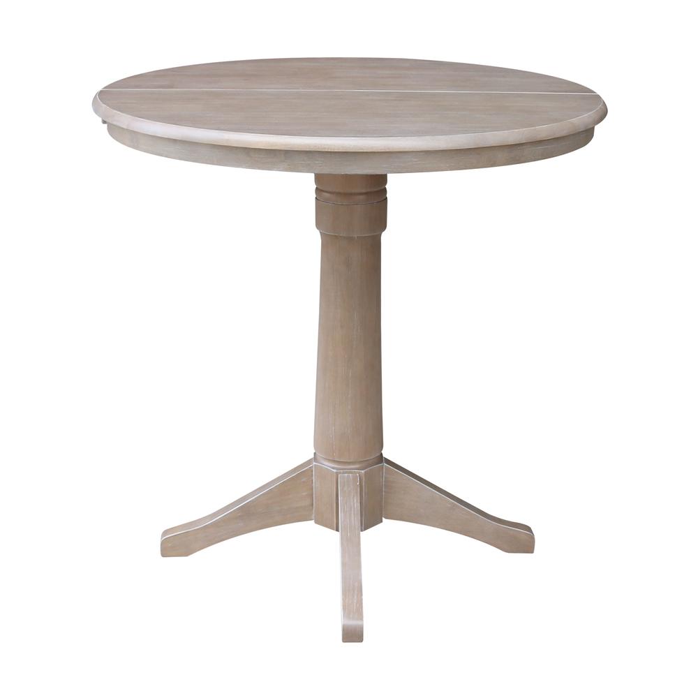 36" Round Top Pedestal Table With 12" Leaf - 34.9"H - Dining or Counter Height, Washed Gray Taupe