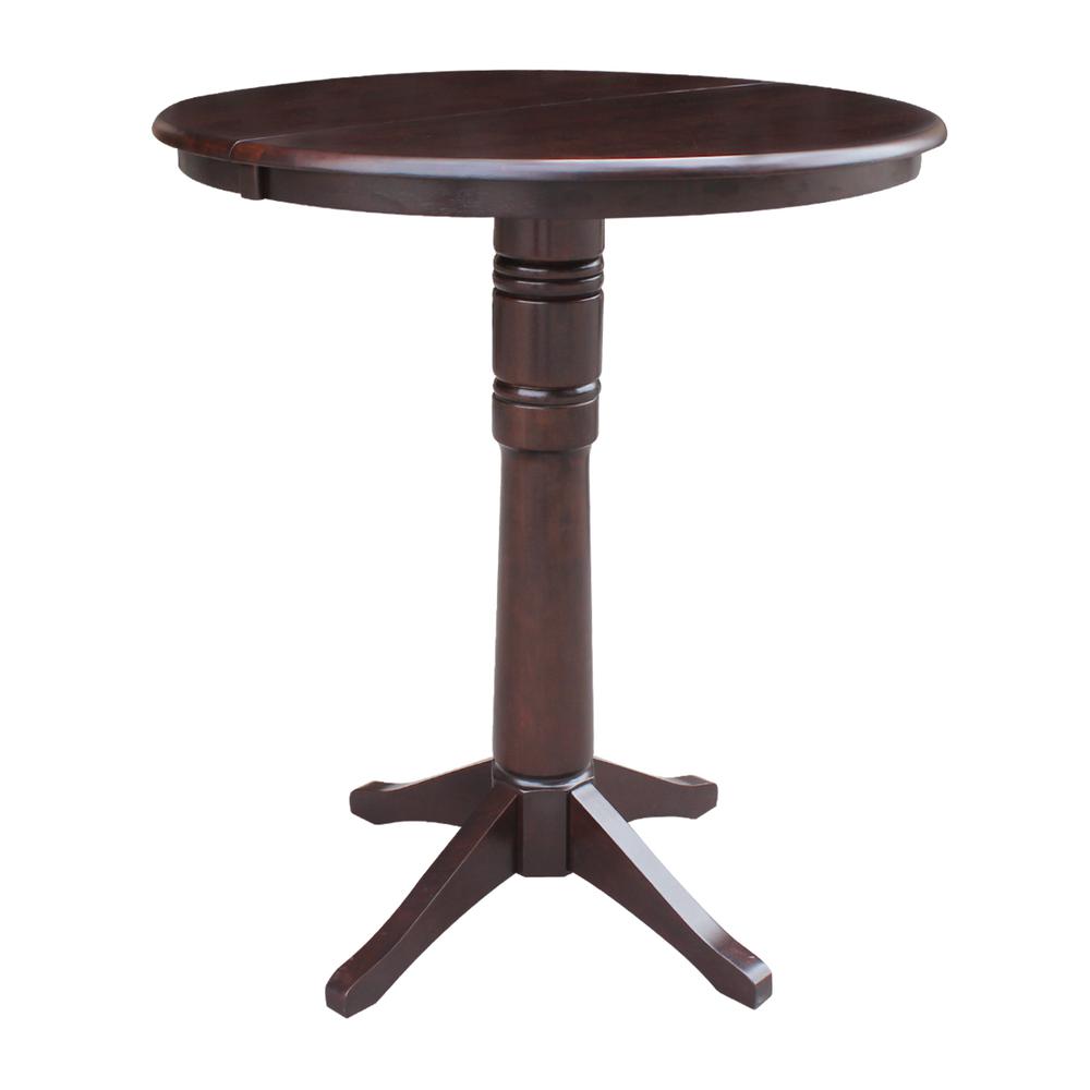 36" Round Top Pedestal Table With 12" Leaf - 34.9"H - Dining or Counter Height, Rich Mocha