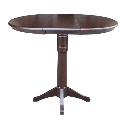 36" Round Top Pedestal Table With 12" Leaf - 34.9"H - Dining or Counter Height, Rich Mocha