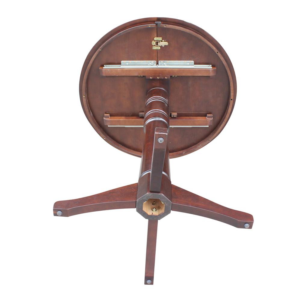 36" Round Top Pedestal Table With 12" Leaf - 34.9"H - Dining or Counter Height, Rich Mocha
