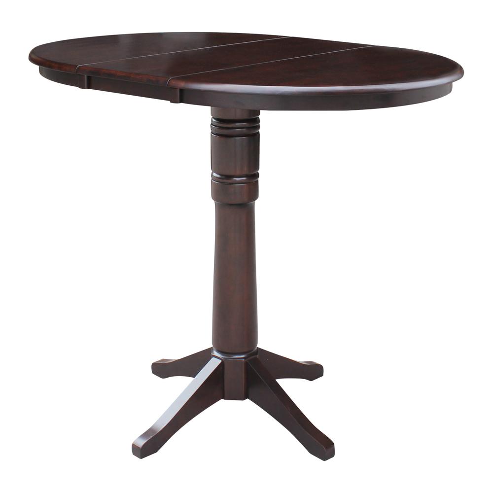 36" Round Top Pedestal Table With 12" Leaf - 34.9"H - Dining or Counter Height, Rich Mocha