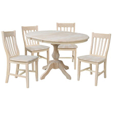 36" Round Extension Dining Table With 4 Cafe Chairs, Unfinished