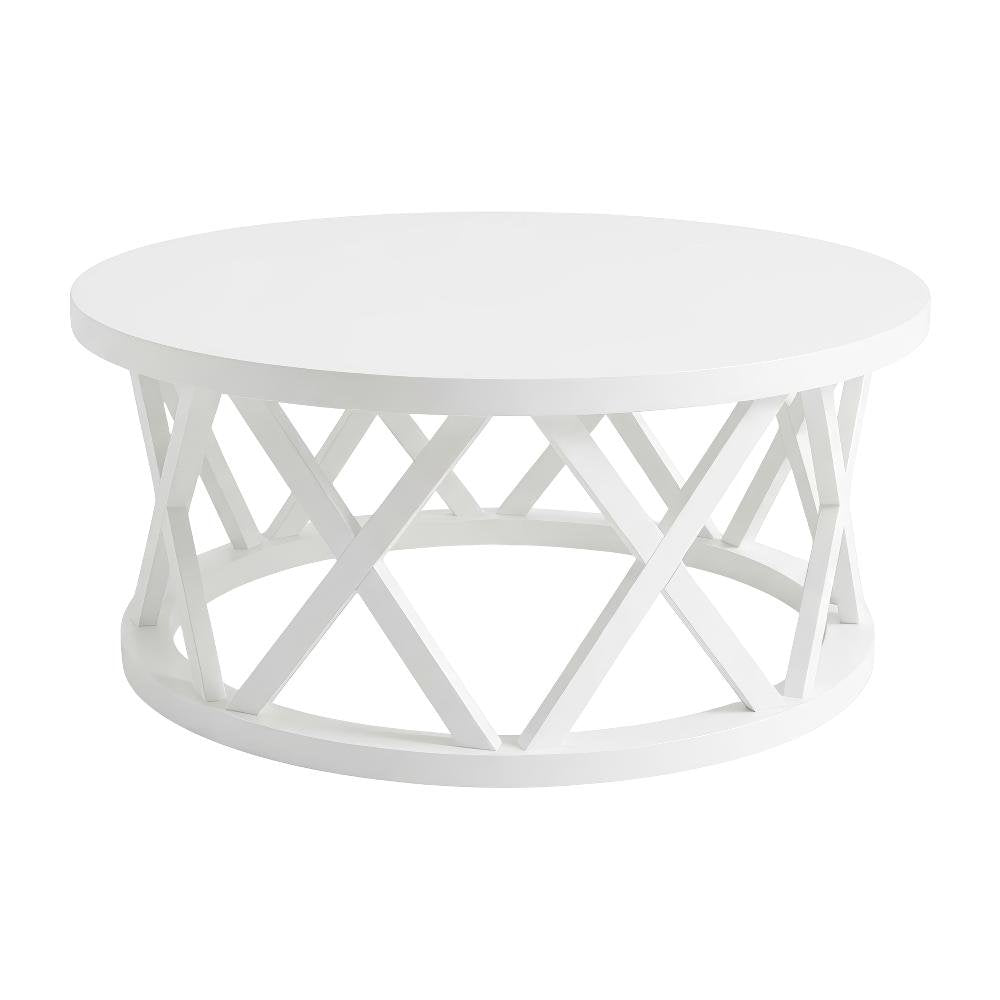 White Round Coffee Table with Parawood Construction and Sturdy Design