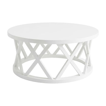 White Round Coffee Table with Parawood Construction and Sturdy Design