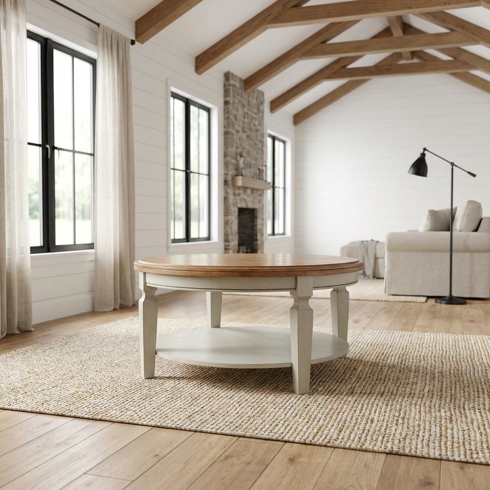 Hickory Stone Round Coffee Table with Wipe Clean Surface and Modern Design