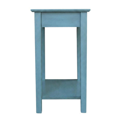 Ocean blue narrow end table with antique rubbed finish for classic living spaces