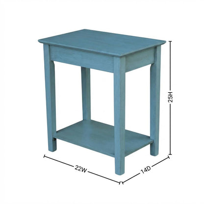 Ocean blue narrow end table with antique rubbed finish for classic living spaces