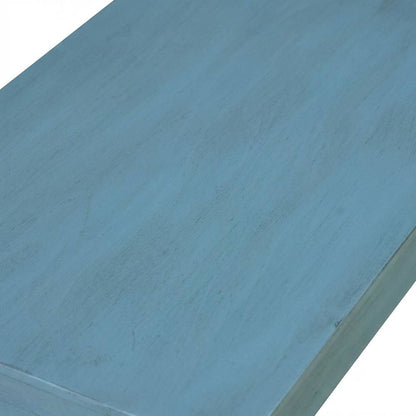 Ocean blue narrow end table with antique rubbed finish for classic living spaces