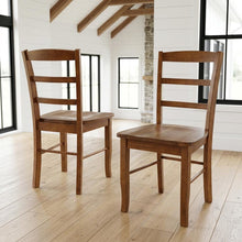 Distressed-Finish Solid Wood Ladderback Farmhouse Dining Chairs, Set of 2