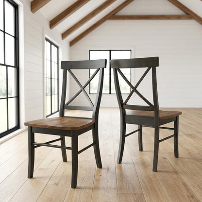 Hardwood X-Back Dining Chairs with Solid Wood Seat for Dining Room, Set of 2