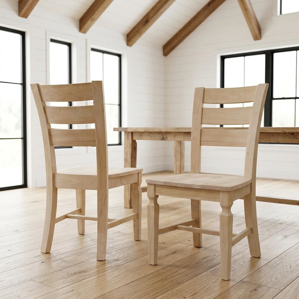 Solid Hardwood Ladder-Back Dining Chairs, Unfinished, Set of 2