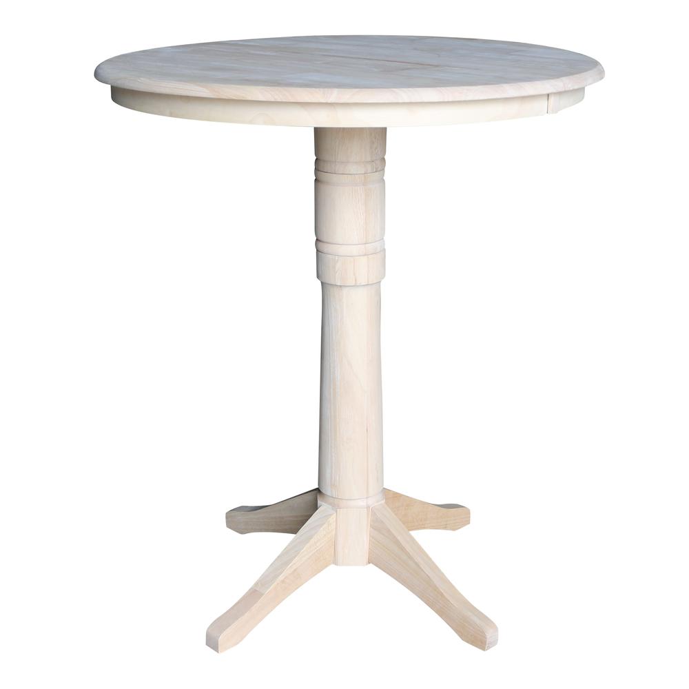 36" Round Top Pedestal Table With 12" Leaf - 40.9"H - Dining, Counter, or Bar Height, Unfinished