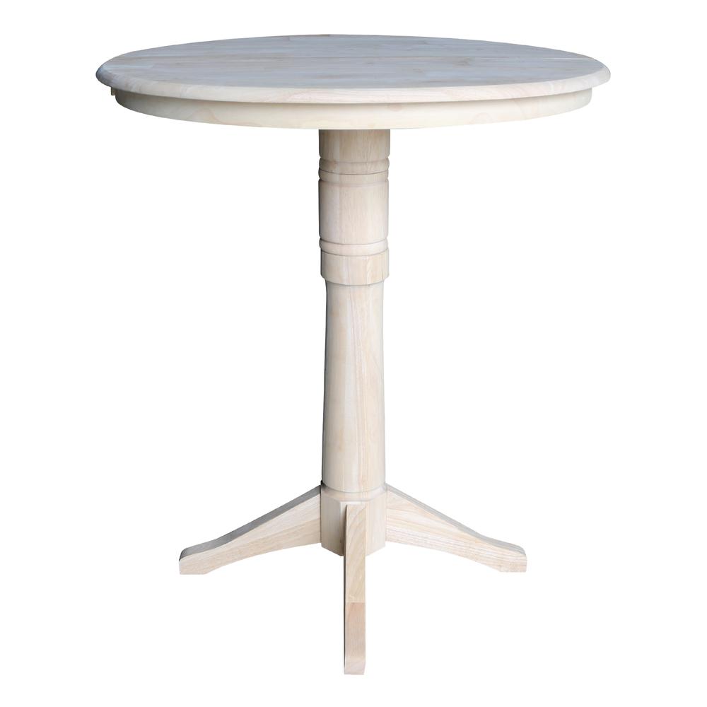 36" Round Top Pedestal Table With 12" Leaf - 40.9"H - Dining, Counter, or Bar Height, Unfinished