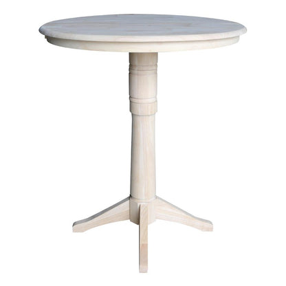 36" Round Top Pedestal Table With 12" Leaf - 40.9"H - Dining, Counter, or Bar Height, Unfinished