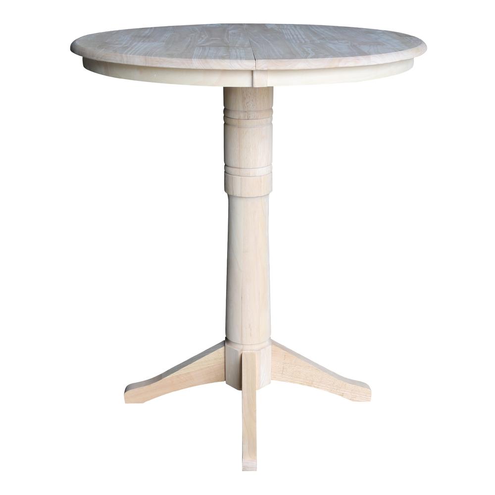36" Round Top Pedestal Table With 12" Leaf - 40.9"H - Dining, Counter, or Bar Height, Unfinished