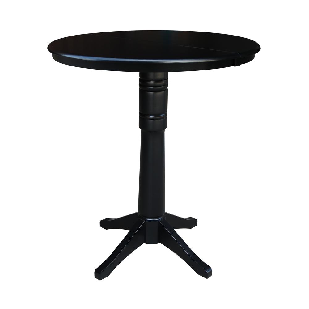 36" Round Top Pedestal Table With 12" Leaf - 40.9"H - Dining, Counter, or Bar Height, Black