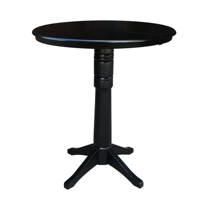 36" Round Top Pedestal Table With 12" Leaf - 40.9"H - Dining, Counter, or Bar Height, Black