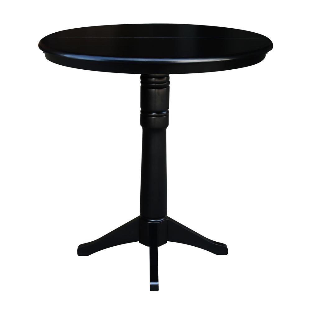 36" Round Top Pedestal Table With 12" Leaf - 40.9"H - Dining, Counter, or Bar Height, Black
