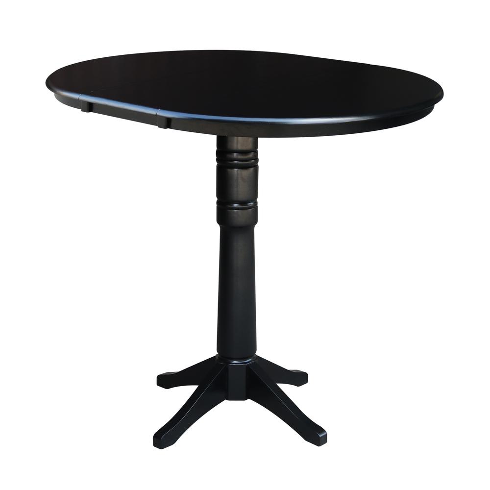 36" Round Top Pedestal Table With 12" Leaf - 40.9"H - Dining, Counter, or Bar Height, Black