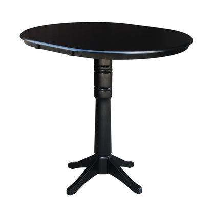 36" Round Top Pedestal Table With 12" Leaf - 40.9"H - Dining, Counter, or Bar Height, Black